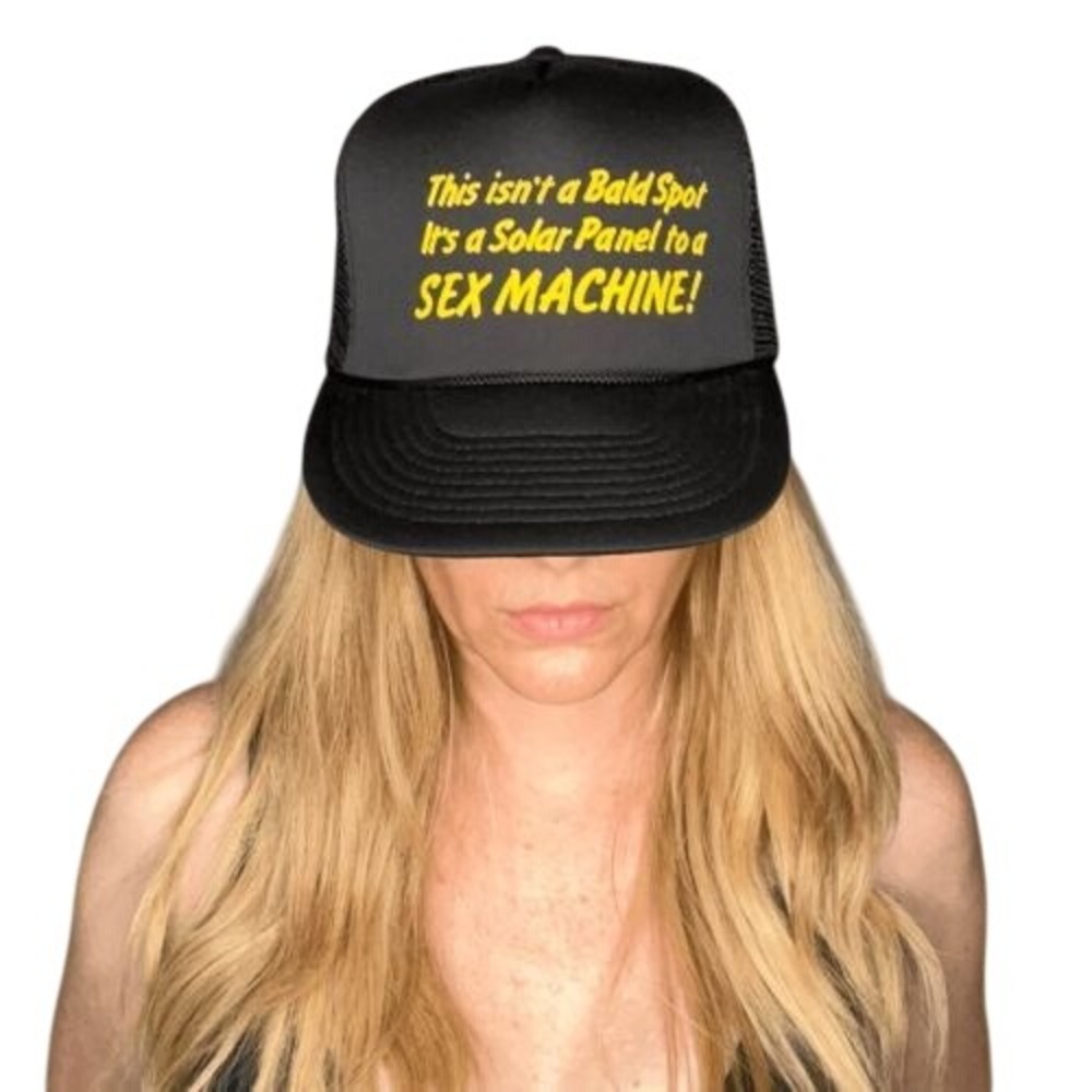 Vintage Trucker Hat Adult OS Black Bald Spot Solar Panel Sex Machine Snapback